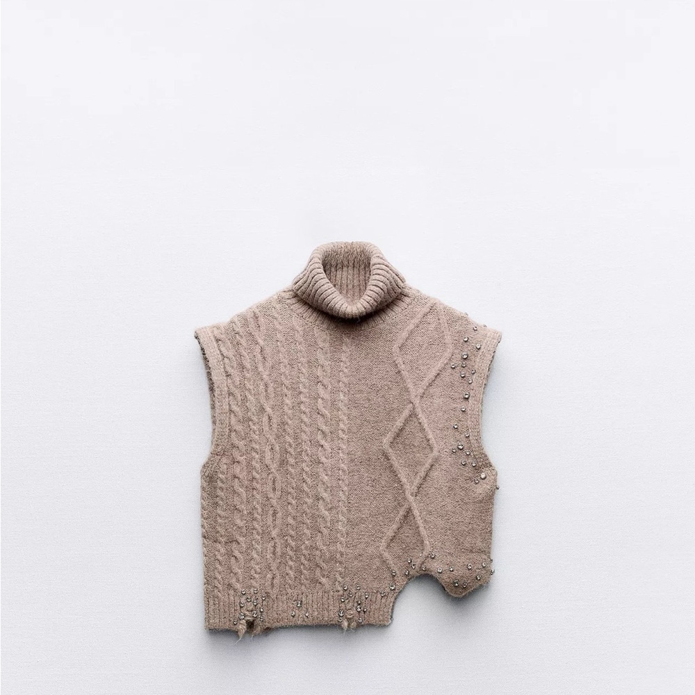 Zara Cropped Sleeveless Sweater with Crystal Details